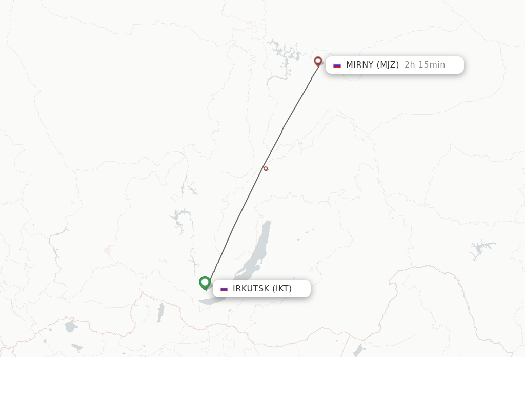 Flights from Irkutsk to Mirnyj route map