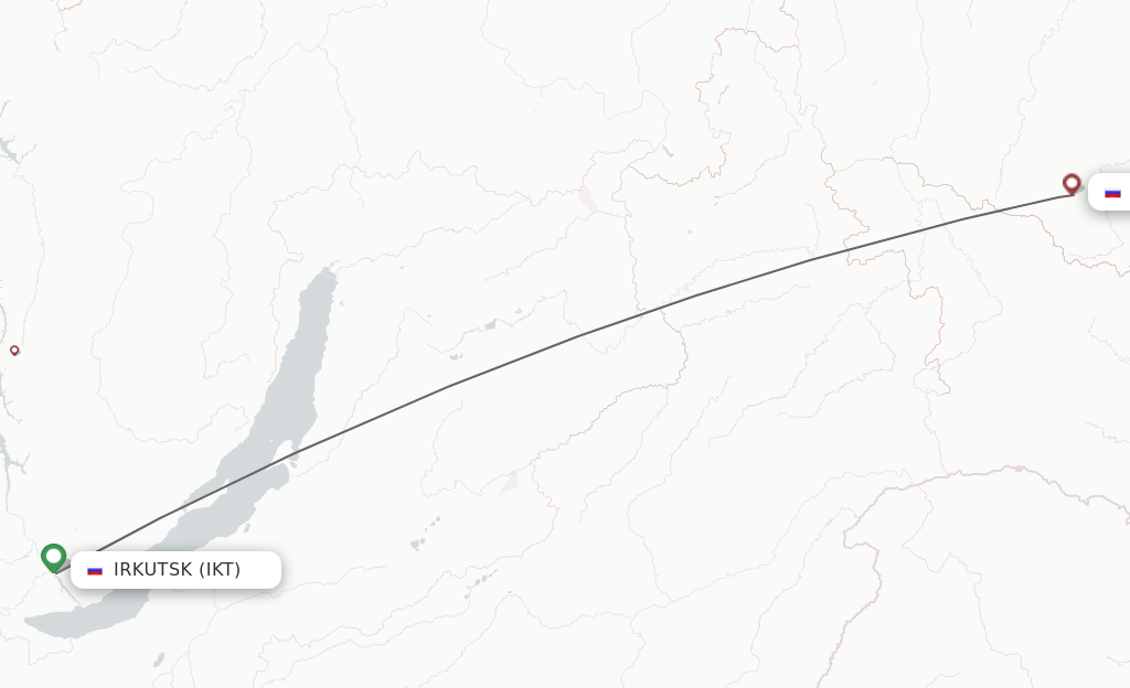 Flights from Irkutsk to Neryungri route map