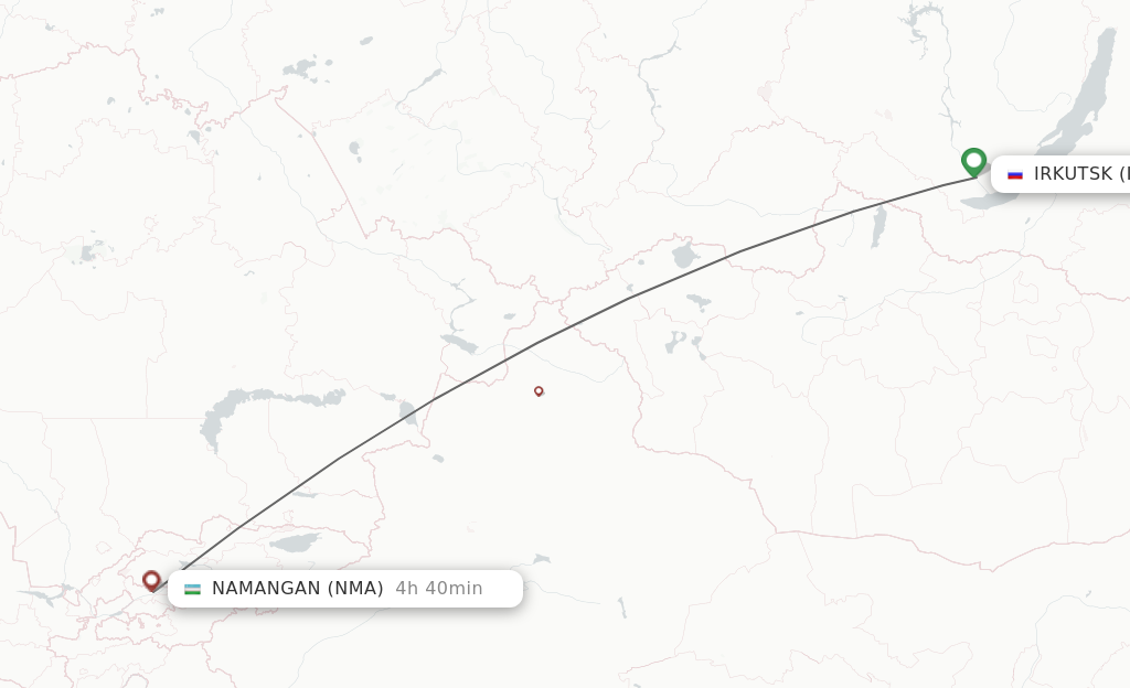 Flights from Irkutsk to Namangan route map