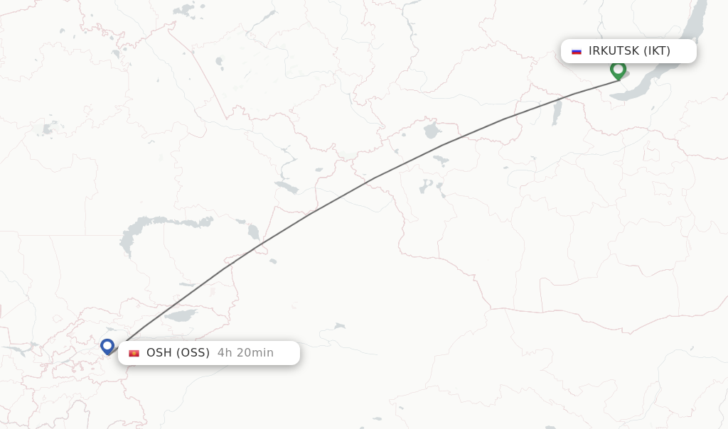 Flights from Irkutsk to Osh route map