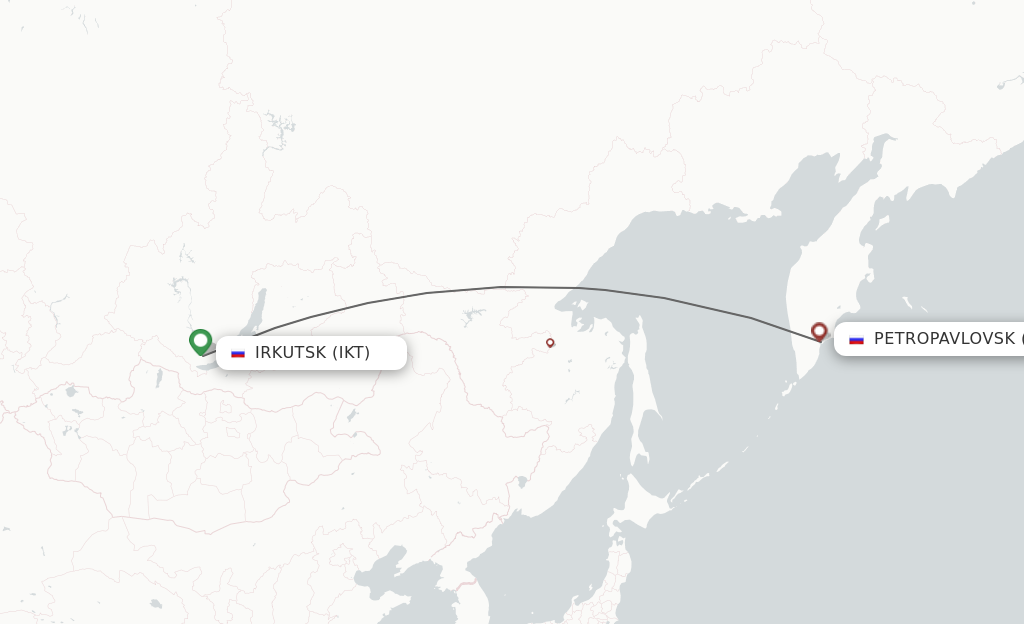 Flights from Irkutsk to Petropavlovsk-Kamchatsky route map