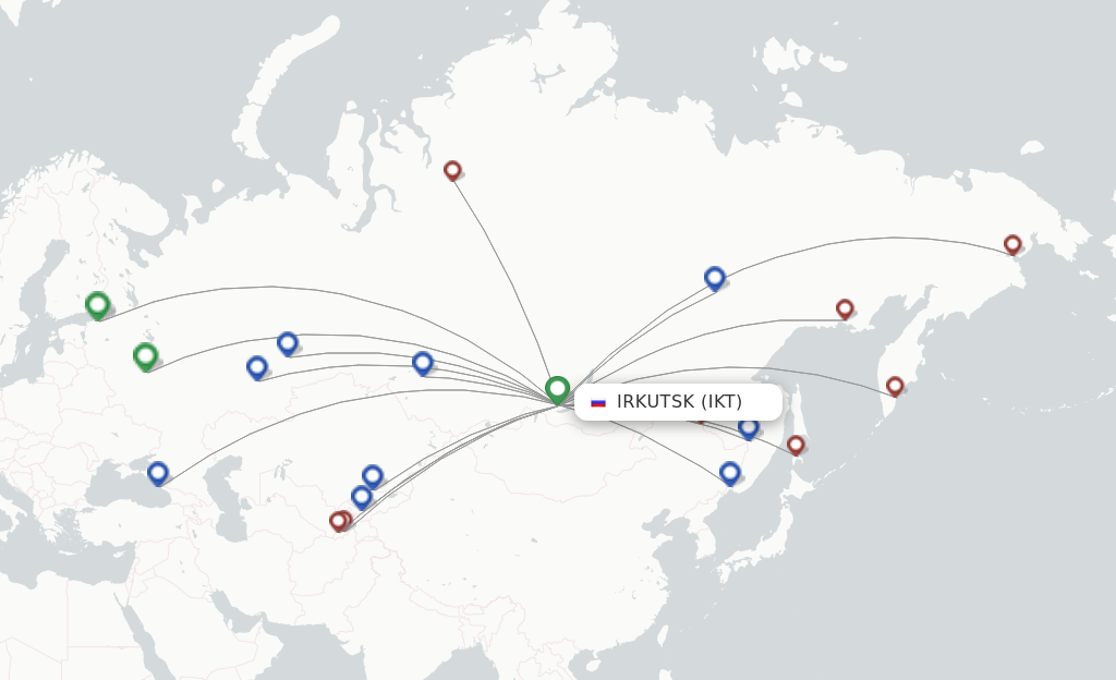 Route map with flights from Irkutsk with S7 Airlines