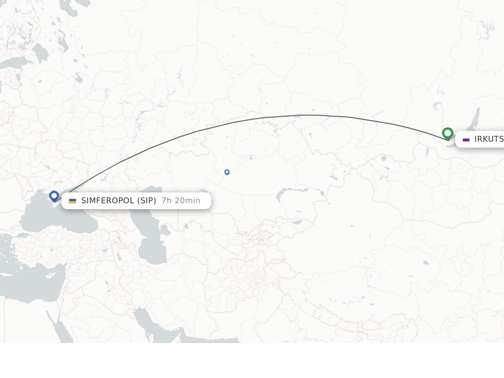 Flights from Irkutsk to Simferopol route map