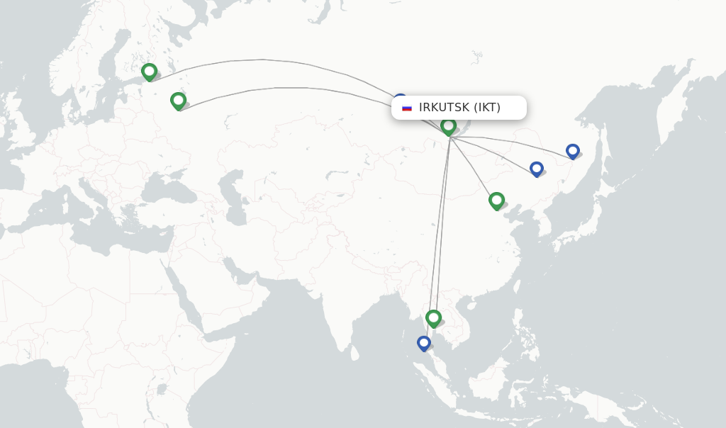 Route map with flights from Irkutsk with Aeroflot