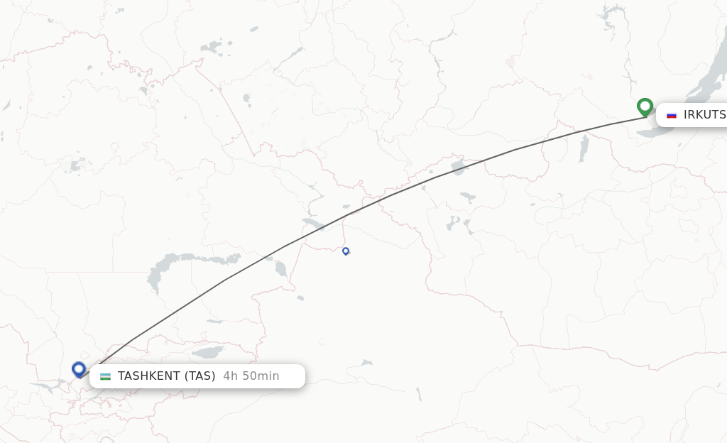Flights from Irkutsk to Tashkent route map