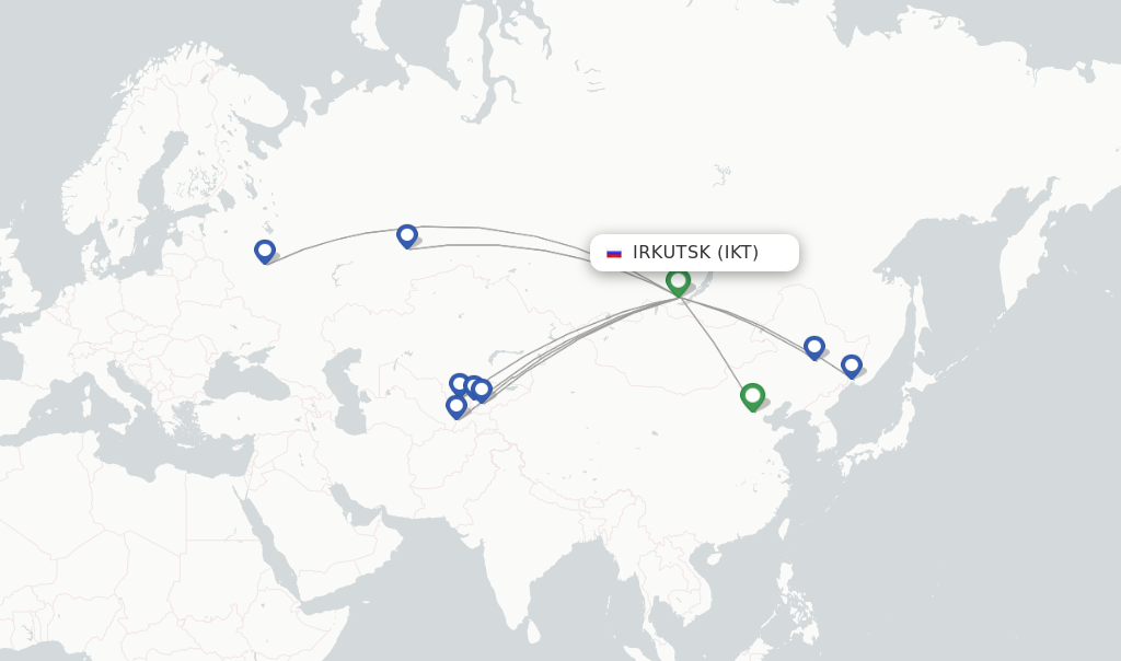 Route map with flights from Irkutsk with Ural Airlines