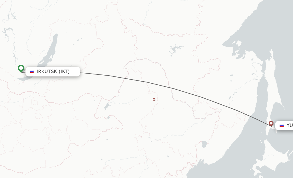 Flights from Irkutsk to Yuzhno-Sakhalinsk route map