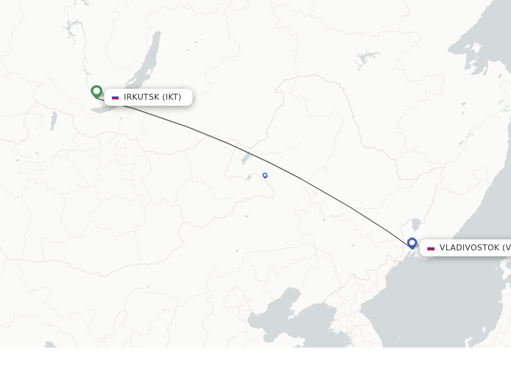 Flights from Vladivostok to Irkutsk route map