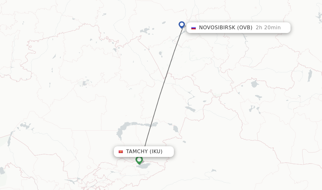 Flights from Tamchy to Novosibirsk route map