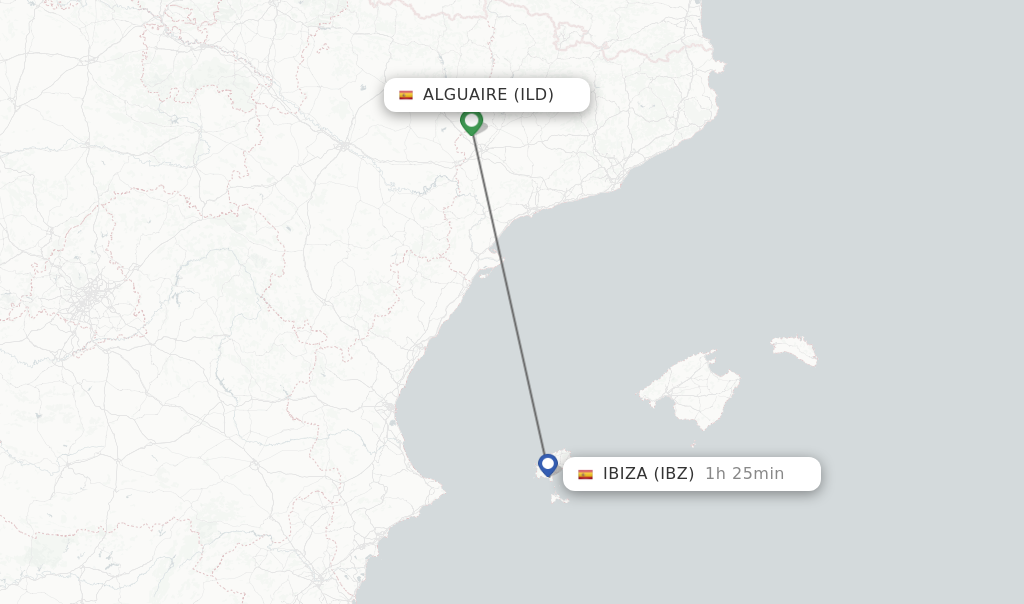 Flights from Alguaire to Ibiza route map