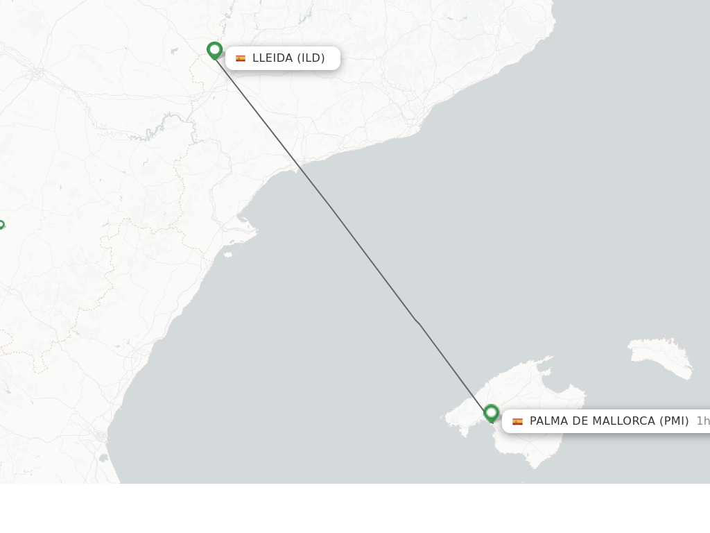 Flights from Alguaire to Palma de Mallorca route map