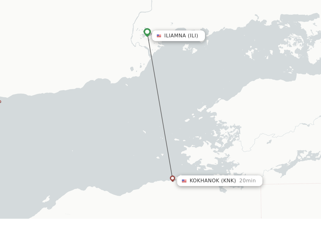 Flights from Iliamna to Kokhanok route map