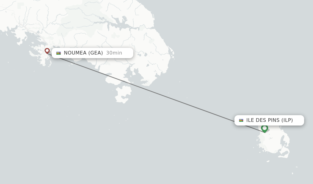 Flights from Ile Des Pins to Noumea route map