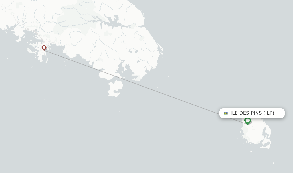 Route map with flights from Ile Des Pins with Air Caledonie