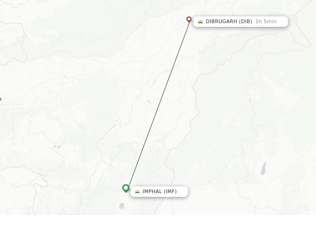 Flights from Imphal to Dibrugarh route map