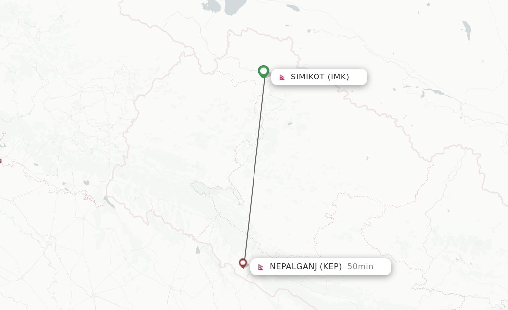 Flights from Nepalganj to Simikot route map