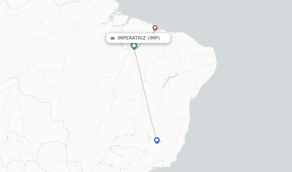 Route map with flights from Imperatriz with Azul