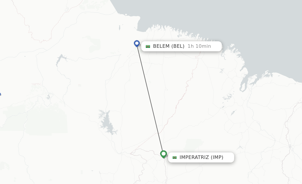 Flights from Imperatriz to Belem route map