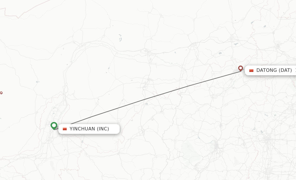 Flights from Yinchuan to Datong route map