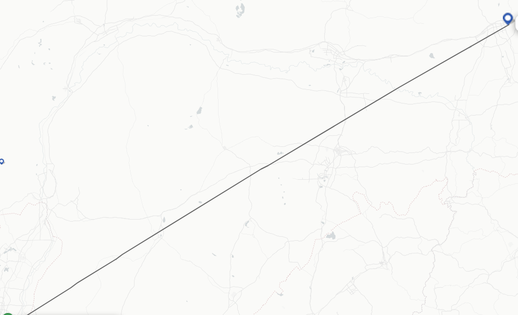 Flights from Yinchuan to Hohhot route map