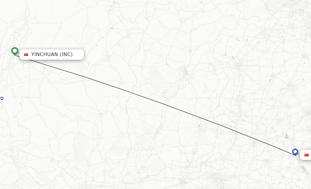 Flights from Yinchuan to Jining route map