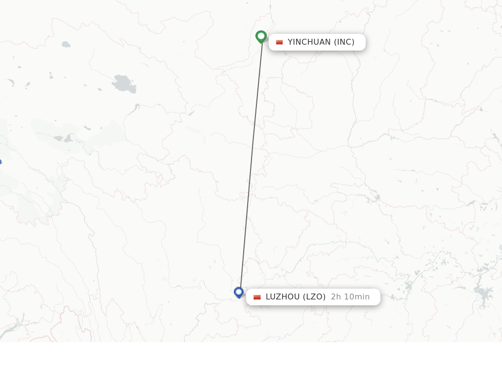 Flights from Yinchuan to Luzhou route map