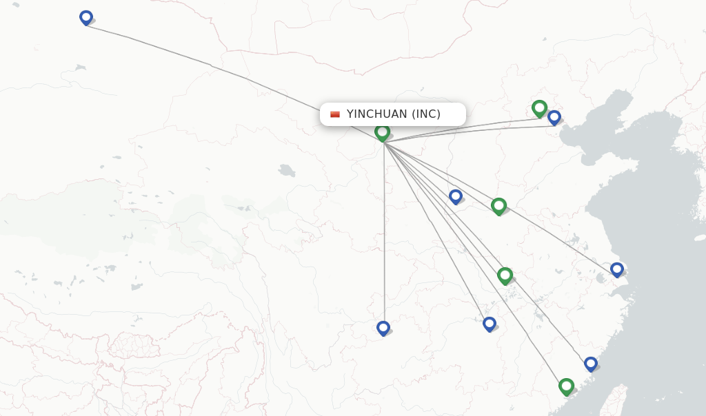 Route map with flights from Yinchuan with XiamenAir
