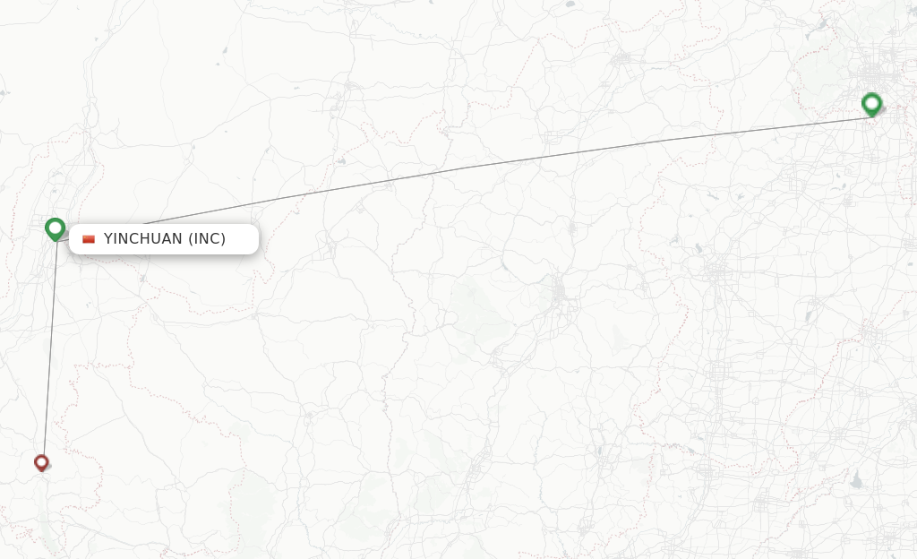 Route map with flights from Yinchuan with Hebei Airlines