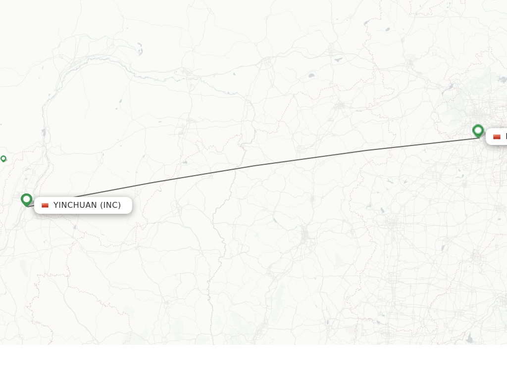 Flights from Yinchuan to Beijing route map