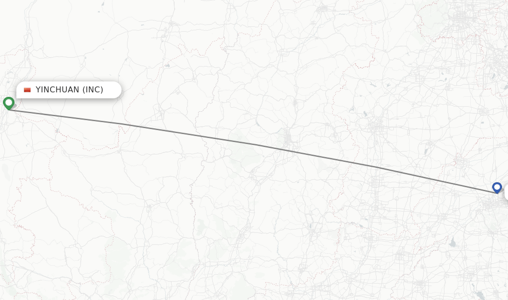 Flights from Yinchuan to Jinan route map