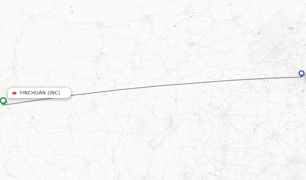 Flights from Yinchuan to Tianjin route map