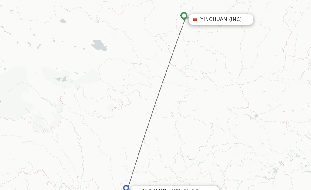 Flights from Yinchuan to Xichang route map