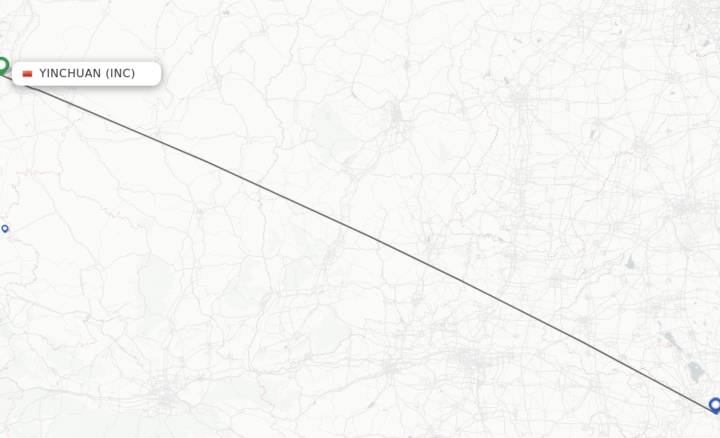 Flights from Yinchuan to Xuzhou route map