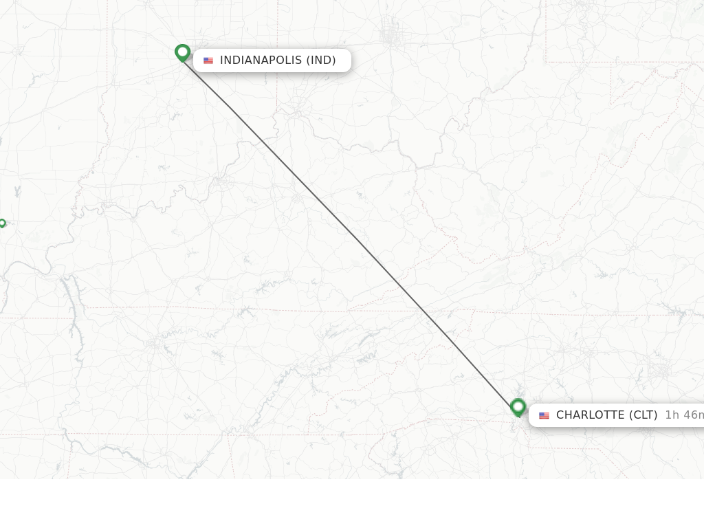 Flights from Indianapolis to Charlotte route map