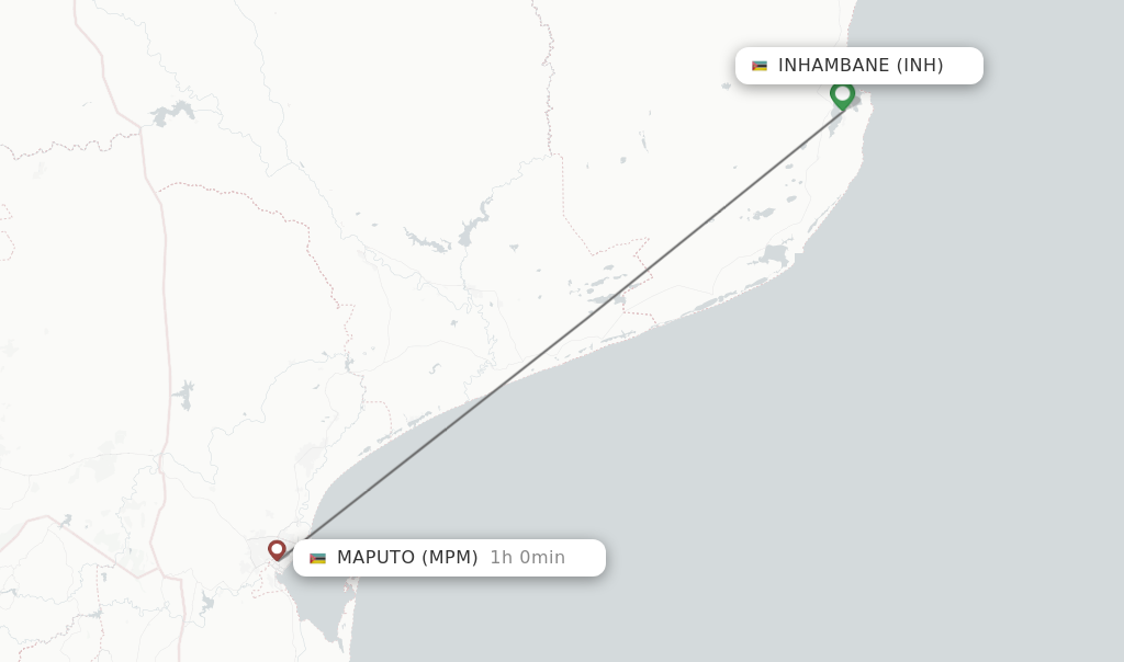 Flights from Inhambane to Maputo route map