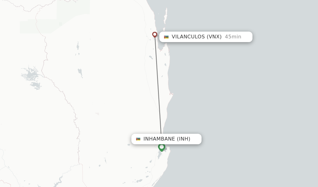 Flights from Inhambane to Vilanculos route map