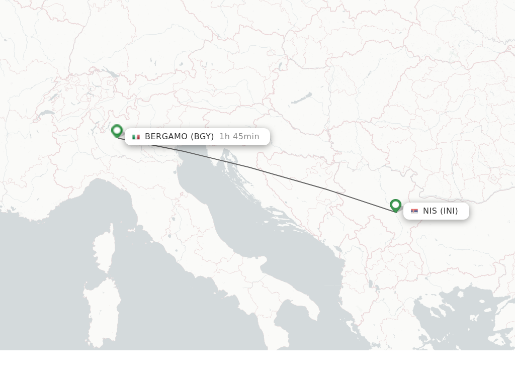 Flights from Nis to Milan route map
