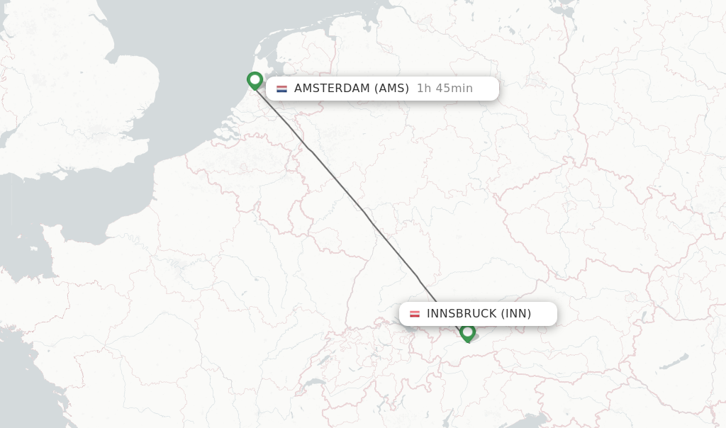 Flights from Innsbruck to Amsterdam route map