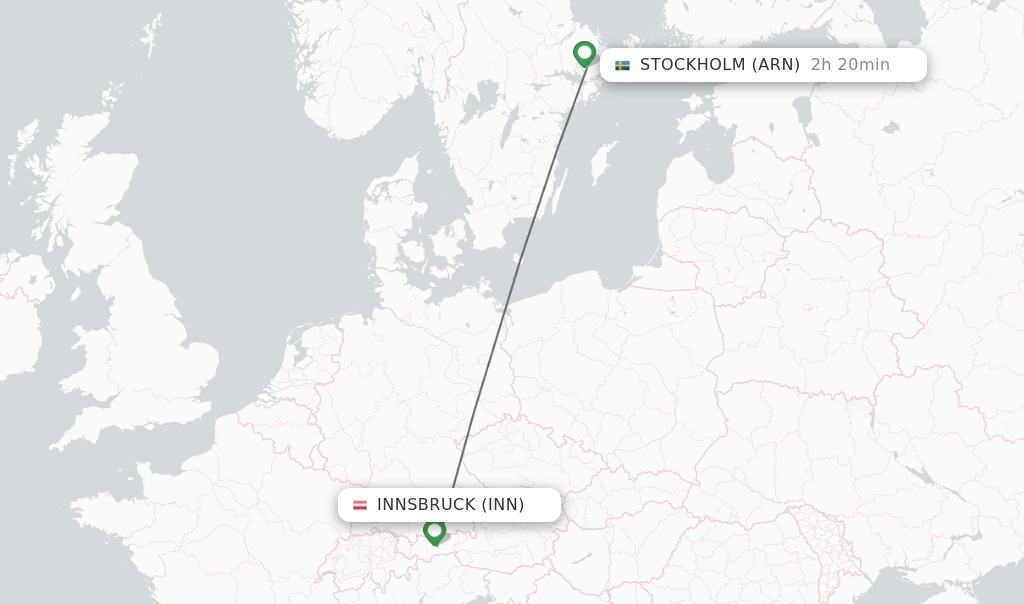 Flights from Innsbruck to Stockholm route map