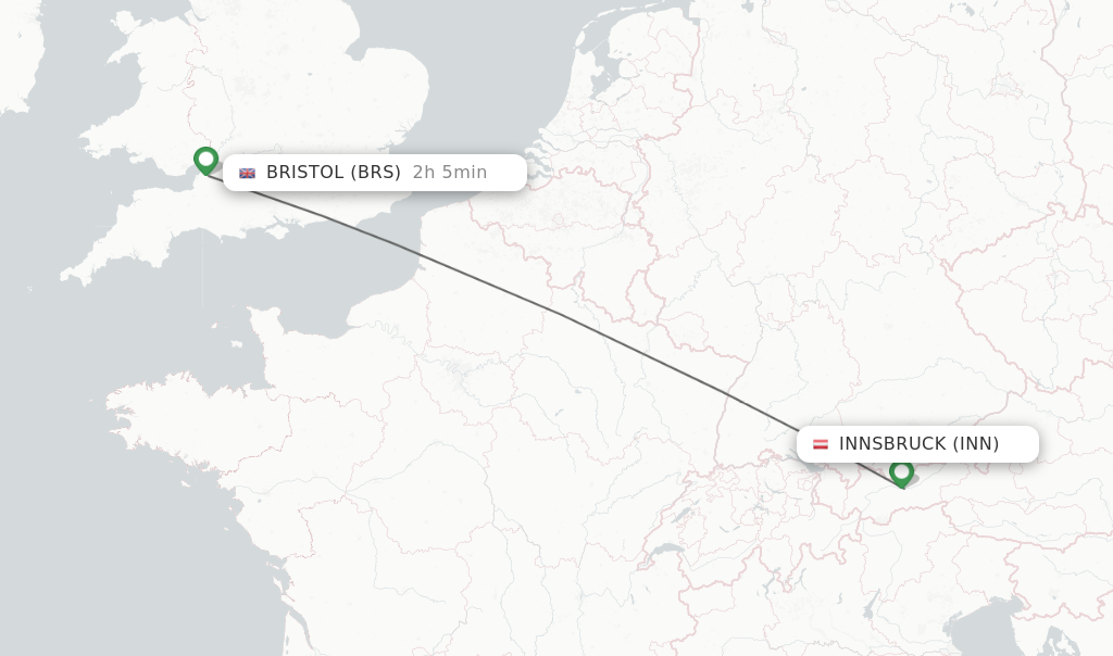 Flights from Innsbruck to Bristol route map