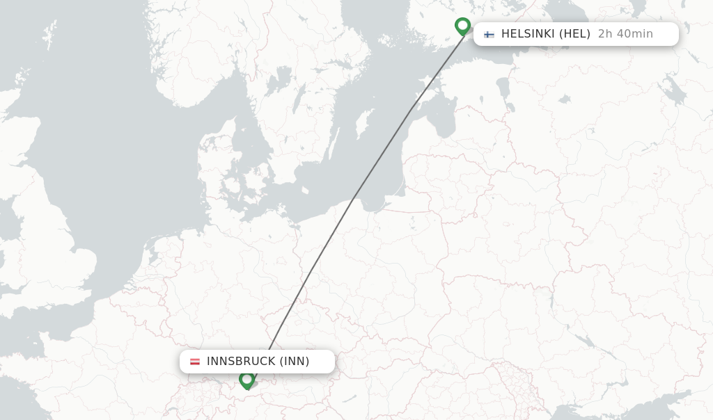 Flights from Innsbruck to Helsinki route map