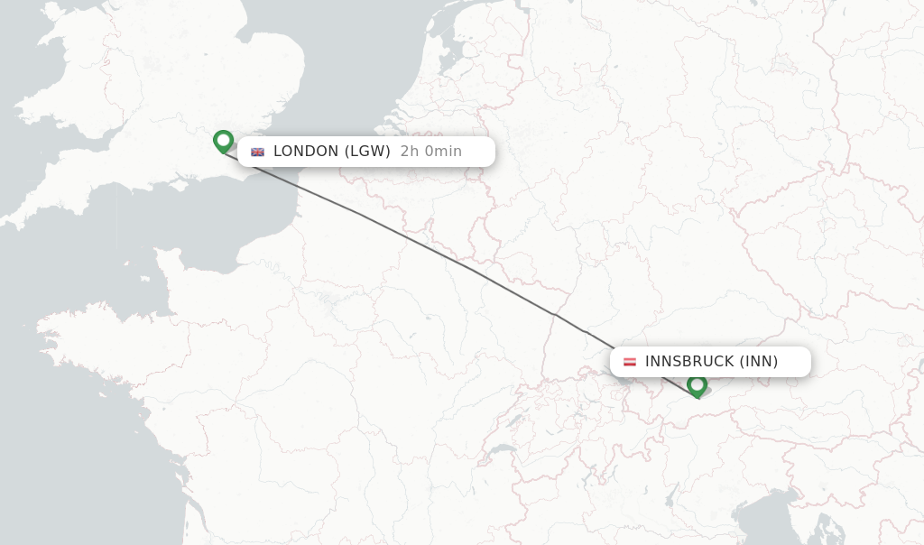 Flights from Innsbruck to London route map