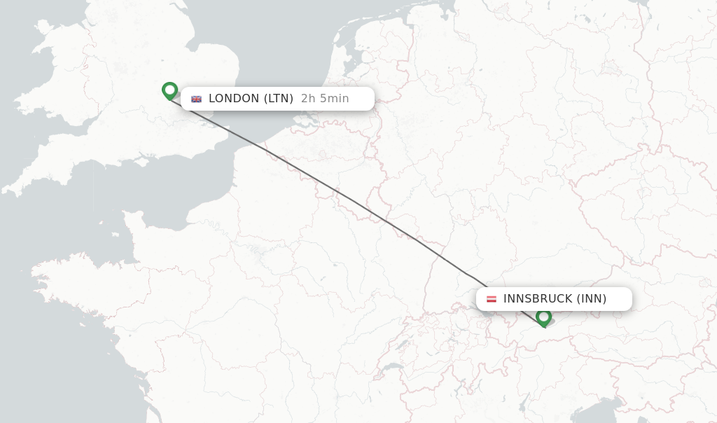 Flights from Innsbruck to London route map