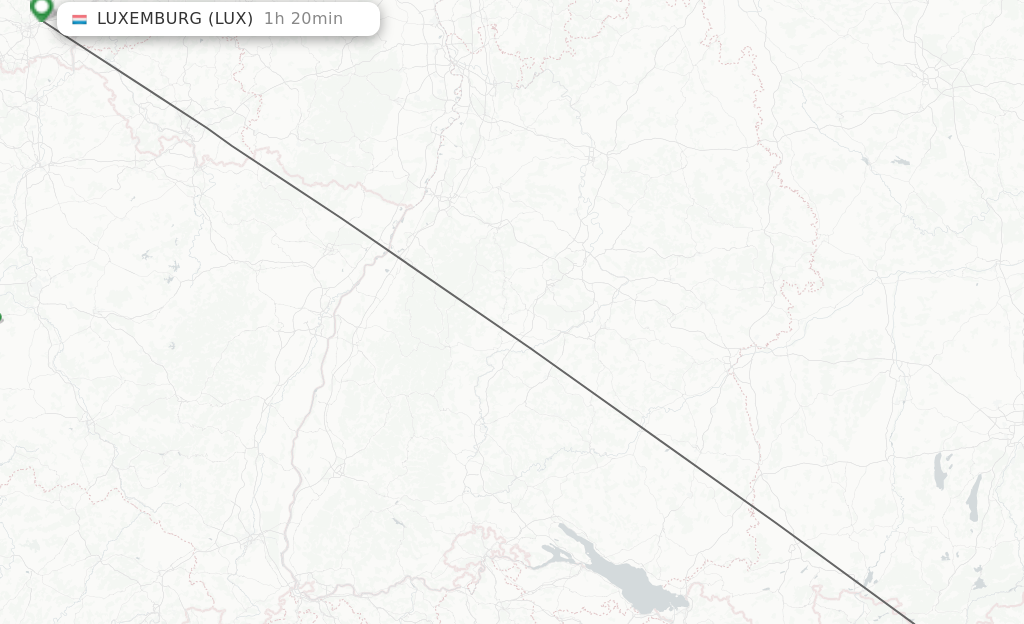 Flights from Innsbruck to Luxembourg route map