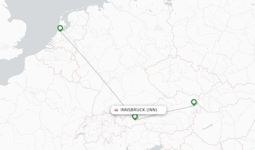Route map with flights from Innsbruck with Austrian