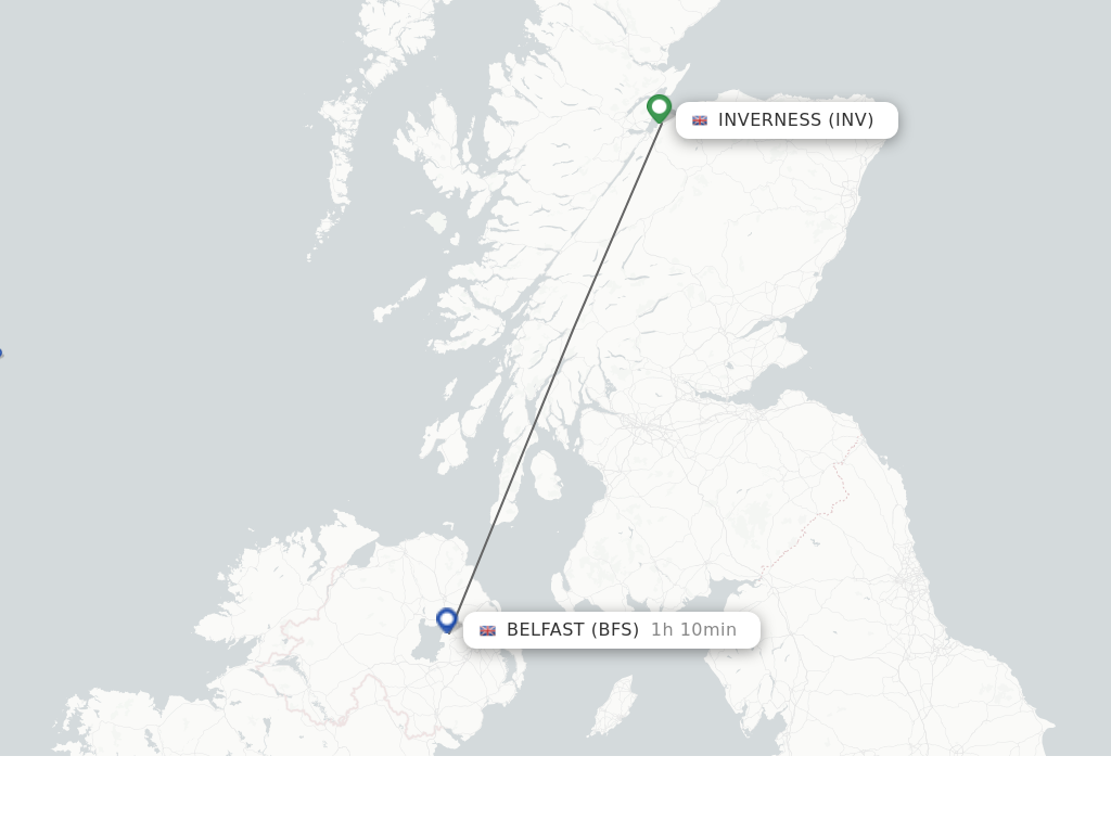 Flights from Inverness to Belfast route map