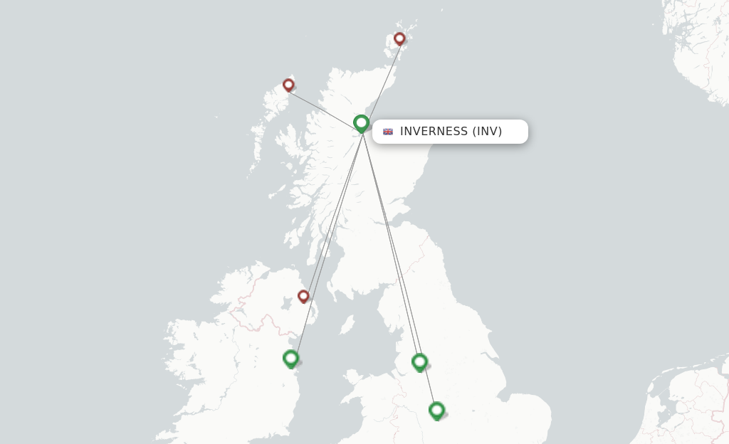 Route map with flights from Inverness with Loganair