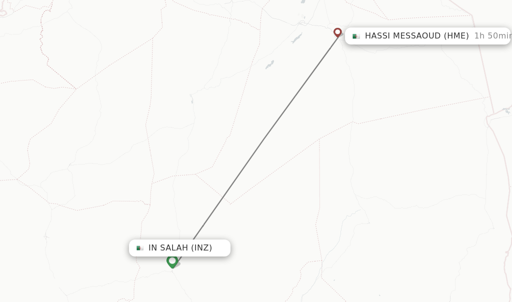 Flights from In Salah to Hassi Messaoud route map