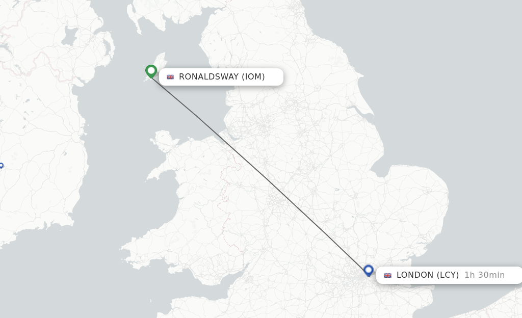Flights from Isle Of Man to London route map