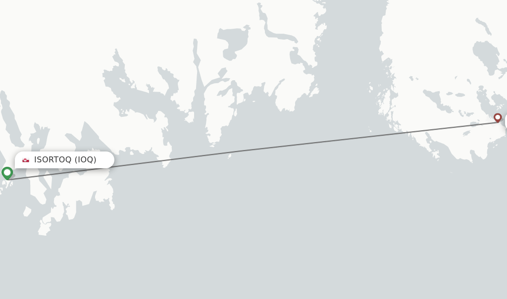 Flights from Isortoq to Tasiilaq route map